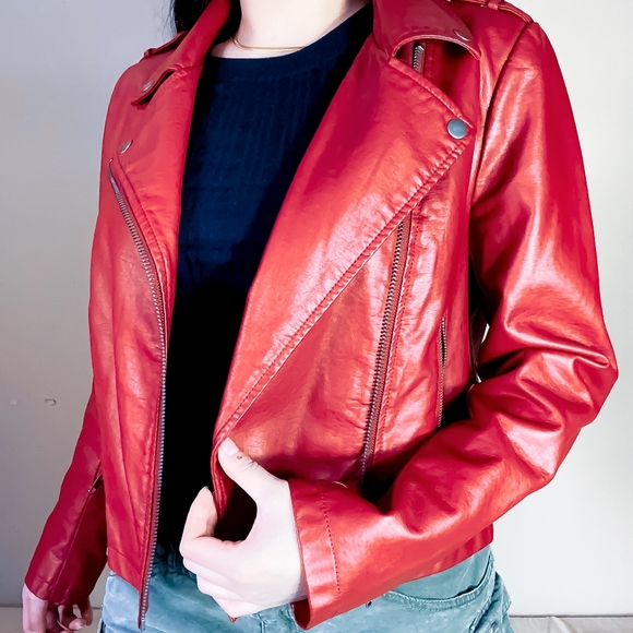 FOREVER21 Red Faux Moto Leather Jacket - Picture 1 of 1